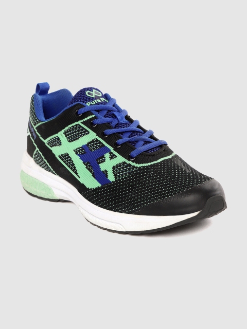 

Pure Play Men Black & Mint Green Woven Design Running Shoes
