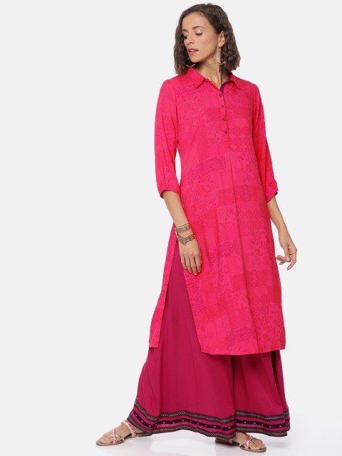 

Rangriti Women Pink Printed Straight Kurta