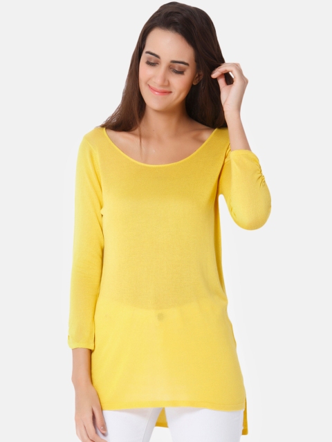 

Vero Moda Women Yellow Solid Semi-Sheer Longline Top