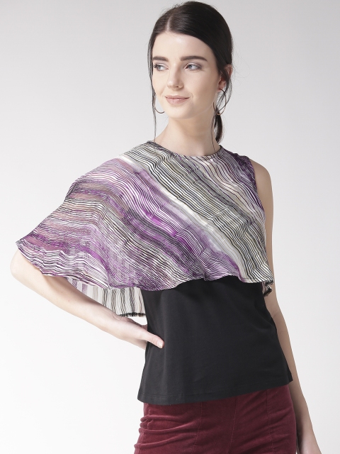 

Madame Women Black & Purple Printed Layered Top