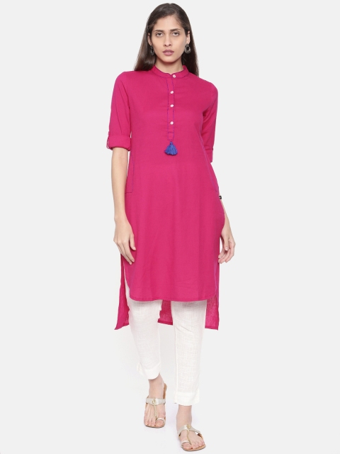 

De Moza Women Pink Solid Straight Kurta