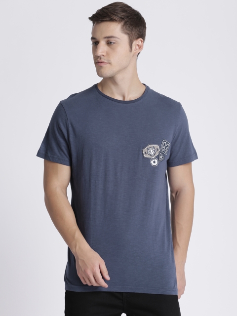 

Splash Men Navy Blue Solid Round Neck T-shirt