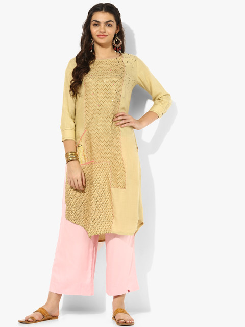 

Span Women Beige Printed Straight Kurta