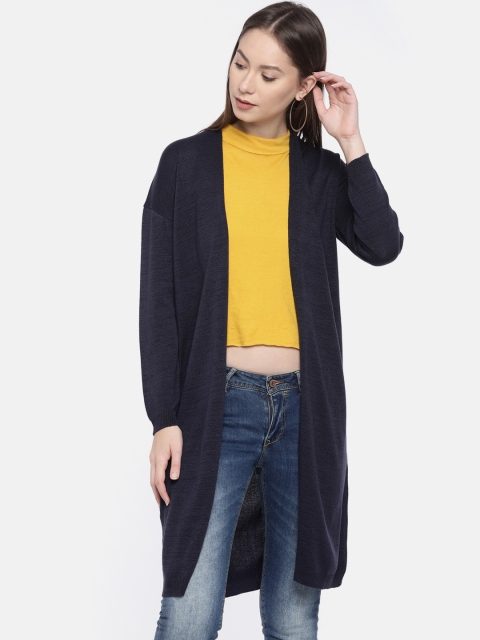 

COVER STORY Navy Blue Solid Open Front Shrug