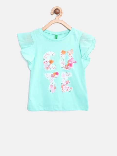 

United Colors of Benetton Girls Turquoise Blue Printed Top