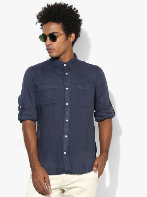 

GAS Men Navy Blue Regular Fit Solid Casual Shirt