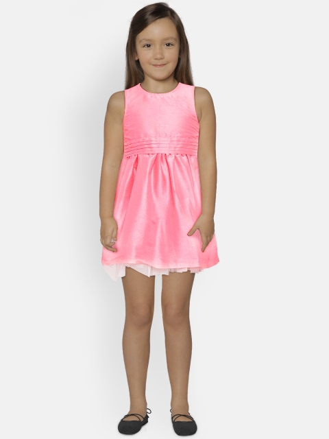 

612 league Girls Pink Solid Fit and Flare Dress