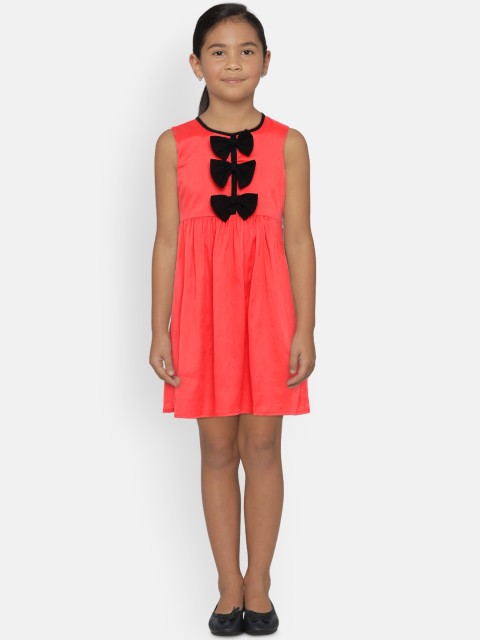 

612 league Girls Red Solid Fit and Flare Dress