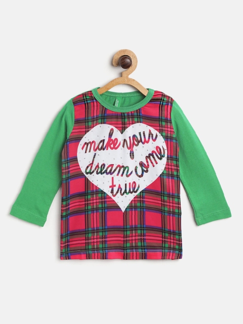 

United Colors of Benetton Girls Pink & Green Checked Top