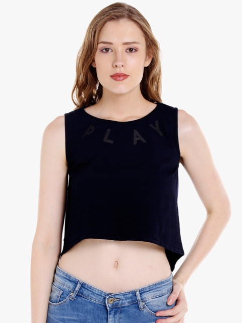 

SPYKAR Women Navy Blue Solid Crop Top
