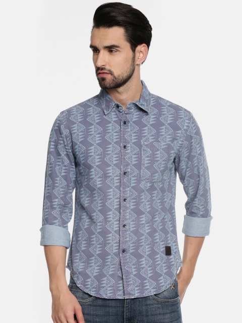 

Blue Saint Men Blue Slim Fit Printed Casual Shirt