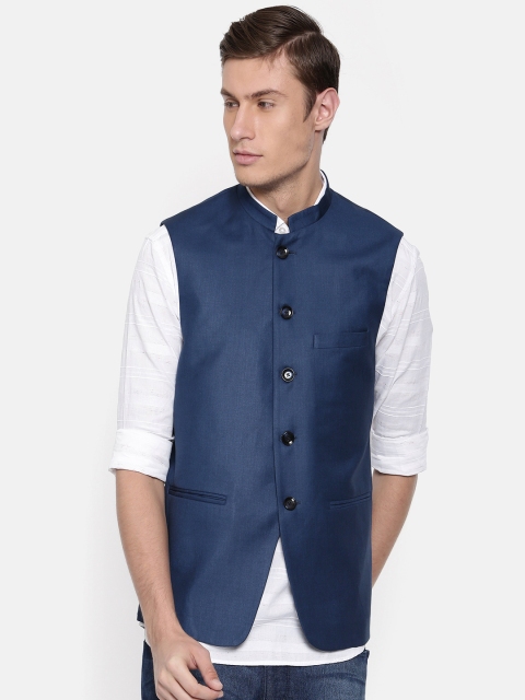 

J Hampstead Men Blue Contemporary Fit Solid Nehru Jacket