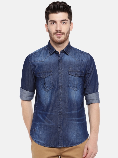 

Ed Hardy Men Blue Slim Fit Faded Chambray Casual Shirt