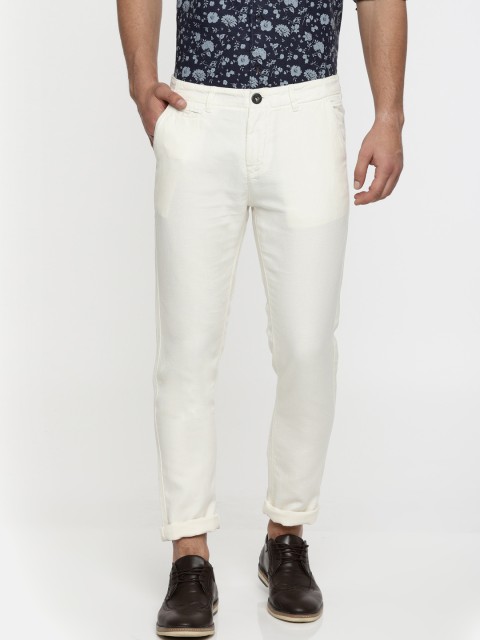 

Pepe Jeans Men Cream-Coloured Slim Fit Solid Chinos