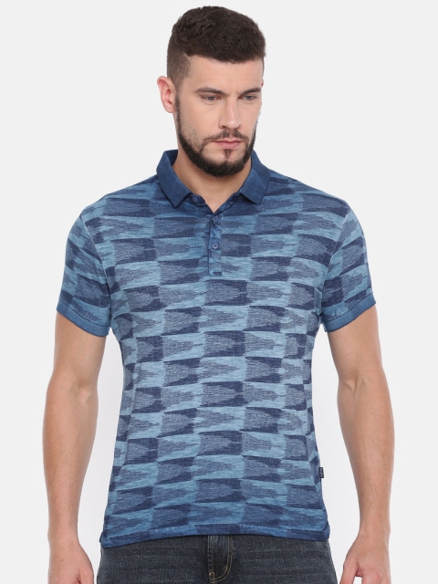 

Pepe Jeans Men Blue Printed Polo Collar Pure Cotton T-shirt