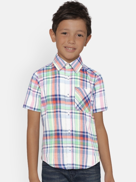 

The Childrens Place Boys Off-White & Blue Regular Fit Checked Casual Shirt