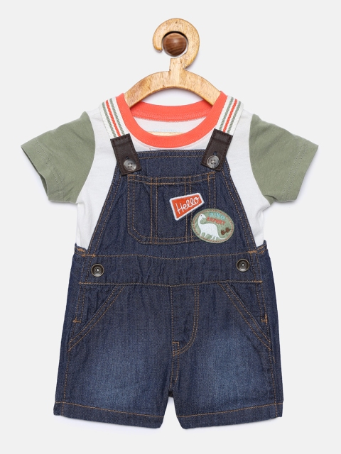 

The Childrens Place Unisex White & Blue Printed T-shirt with Dungarees