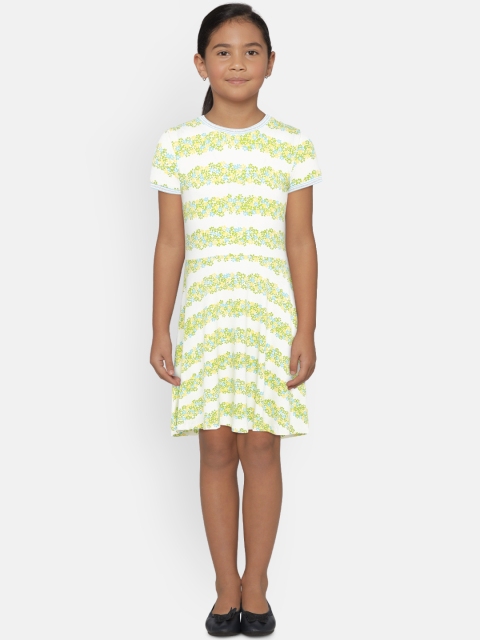 

Gini and Jony Girls White & Green Printed Fit and Flare Dress