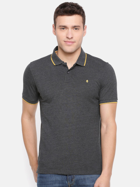 

Oxemberg Men Charcoal Solid Polo Collar T-shirt