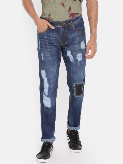 

People Men Blue Regular Fit Low-Rise Highly Distressed Jeans