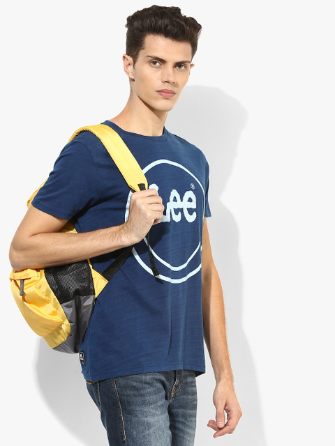 

Navy Blue Printed Regular Fit Round Neck T-shirt
