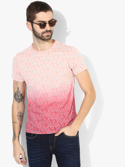 

Pink Printed Slim Fit Round Neck T-shirt