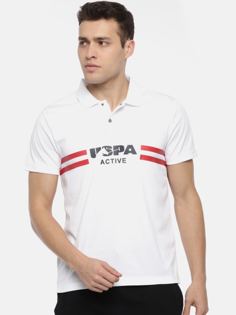 

U.S. Polo Assn. Men White Printed Polo Collar T-shirt