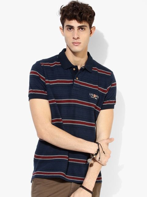 

U.S. Polo Assn. Men Navy Blue & Red Striped Polo T-shirt