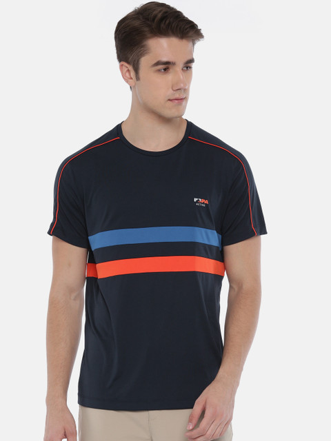 

U.S. Polo Assn. Active Men Navy Blue Striped Round Neck EQUI-DRY T-shirt