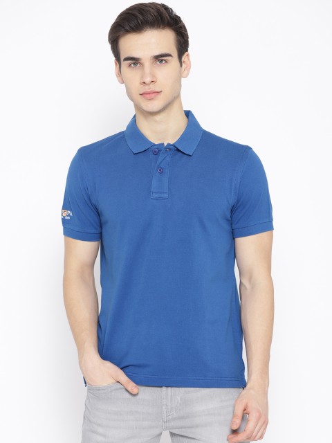 

U.S. Polo Assn. Men Blue Solid Polo Collar T-shirt
