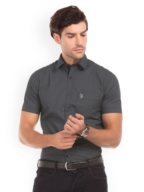 

U.S. Polo Assn. Men Charcoal Black Regular Fit Printed Casual Shirt