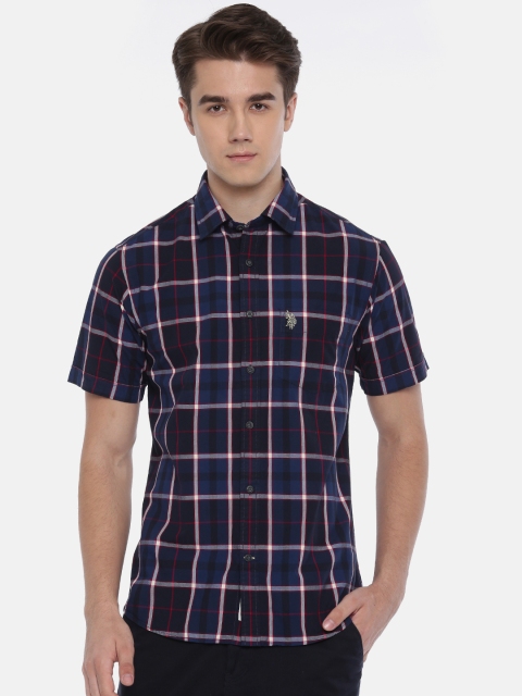 

U.S. Polo Assn. Men Navy Blue Tailored Fit Checked Casual Shirt
