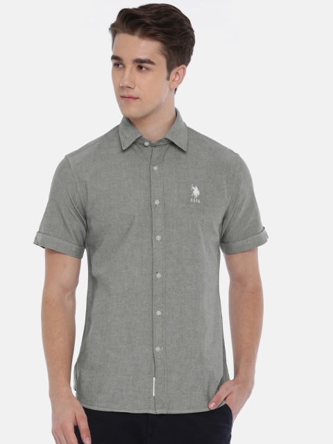 

U.S. Polo Assn. Men Grey Tailored Fit Solid Casual Shirt
