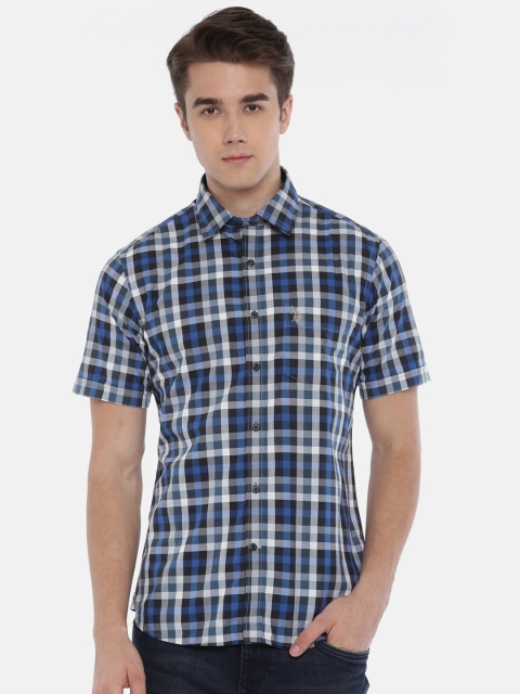 

U.S. Polo Assn. Men Blue & Grey Tailored Fit Checked Casual Shirt