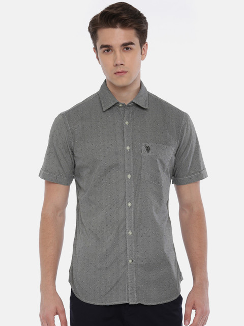 

U.S. Polo Assn. Men Black Tailored Fit Printed Casual Shirt