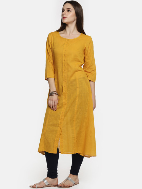 

RANGMANCH BY PANTALOONS Women Mustard Yellow Solid A-Line Kurta