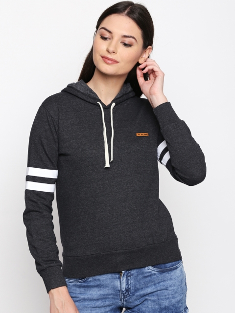 

The Dry State Women Charcoal Grey Solid Hooded Sweatshirt