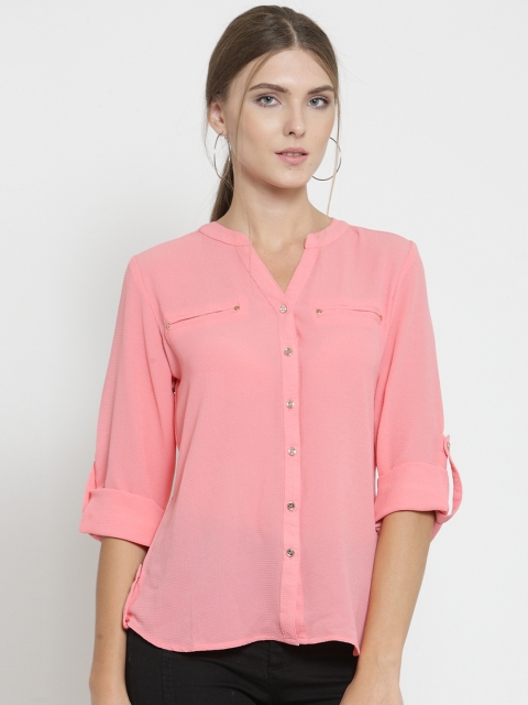 

Latin Quarters Women Peach-Coloured Solid Shirt Style Top