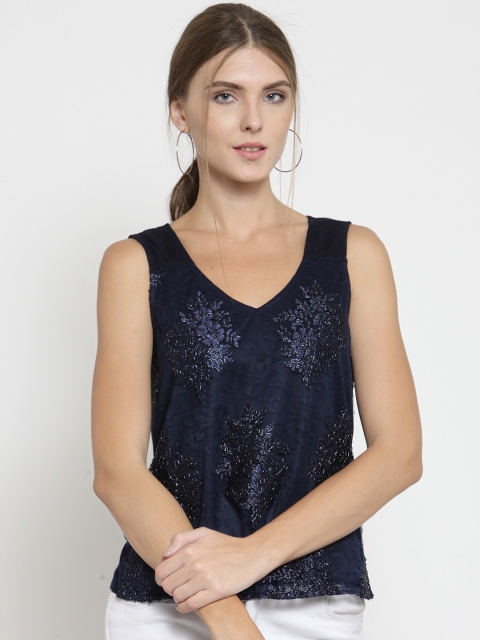 

Latin Quarters Women Navy Blue Self Design Top