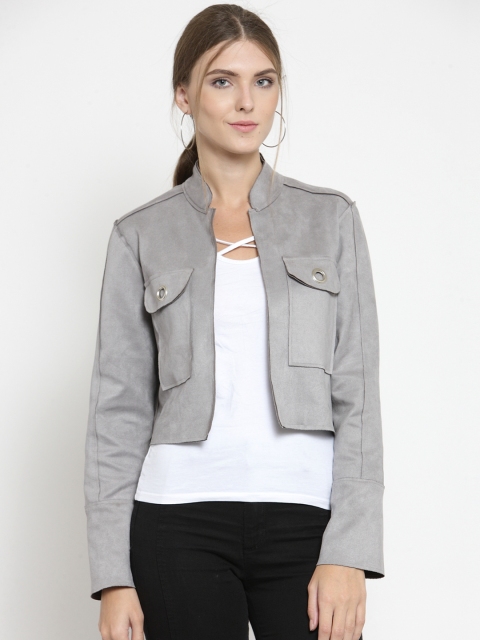 

Latin Quarters Women Grey Solid Open Front Crop Jacket