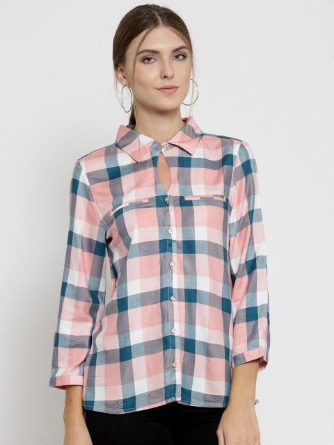 

Latin Quarters Women Peach-Coloured Checked Shirt Style Top
