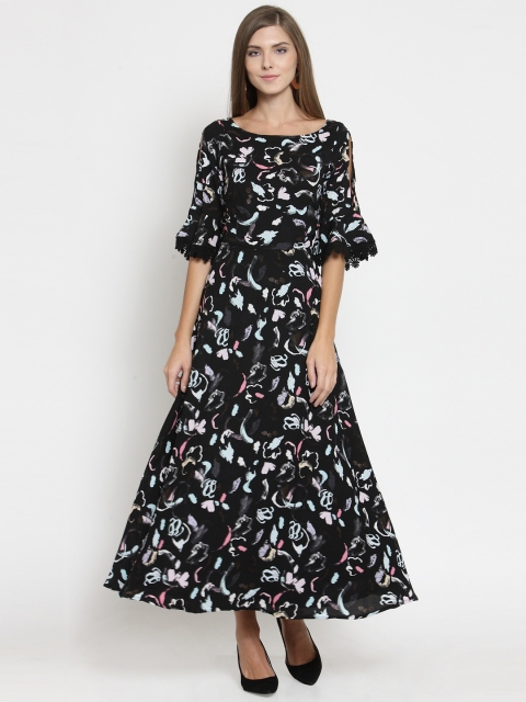 

Latin Quarters Women Black Printed Fit and Flare Dress