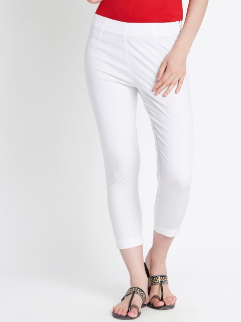 

RANGMANCH BY PANTALOONS Women White Regular Fit Solid Regular Trousers