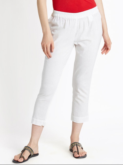 

RANGMANCH BY PANTALOONS Women White Regular Fit Solid Regular Trousers