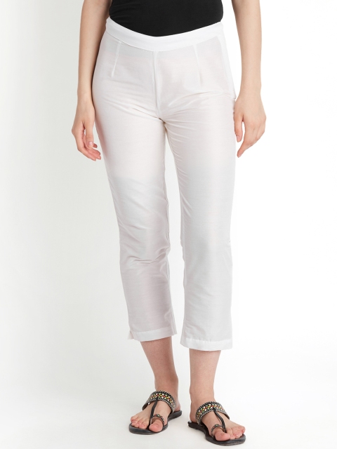 

RANGMANCH BY PANTALOONS Women White Regular Fit Solid Regular Trousers