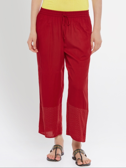 

RANGMANCH BY PANTALOONS Women Red Straight Solid Palazzos