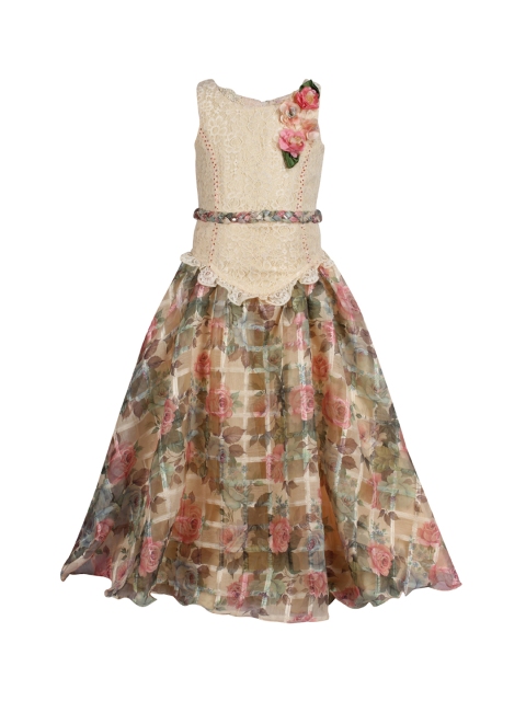 

CUTECUMBER Girls Beige Self Design Fit and Flare Dress