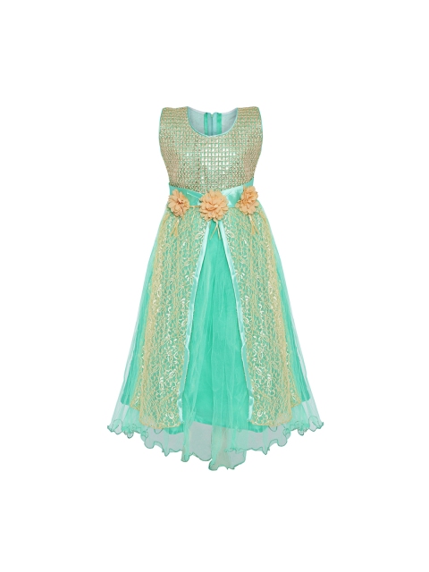 

Aarika Girls Green Self Design Fit and Flare Dress