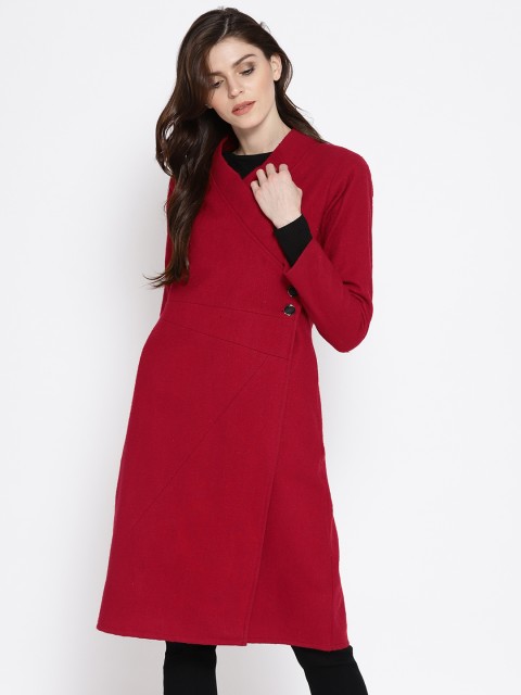 

Athena Women Red Solid Longline Overcoat