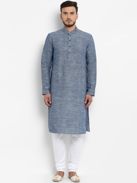 

ethnix Men Blue & White Solid Kurta with Churidar